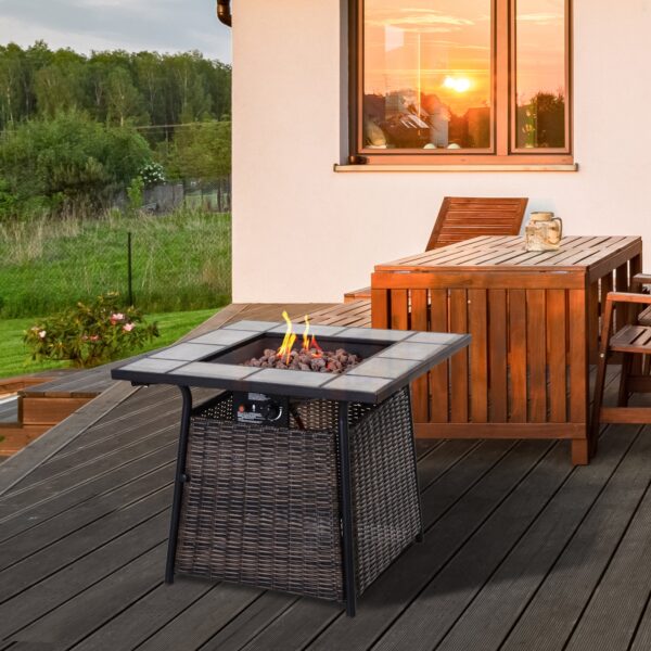 Wicker Gas Fire Pit W/Lid 80Lx80Wx69H cm-Brown /Black - Image 2