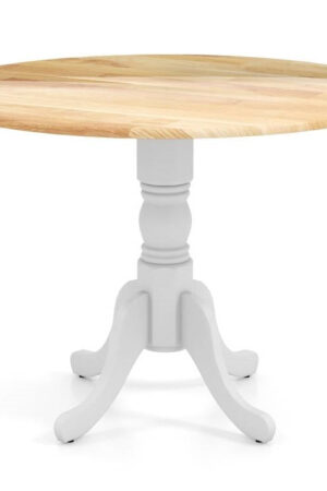 Round 40-inch Solid Wood Kitchen Dining Table with White Legs and Natural Top