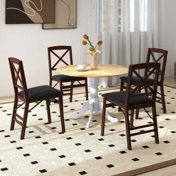 Round 40-inch Solid Wood Kitchen Dining Table with White Legs and Natural Top - Image 2