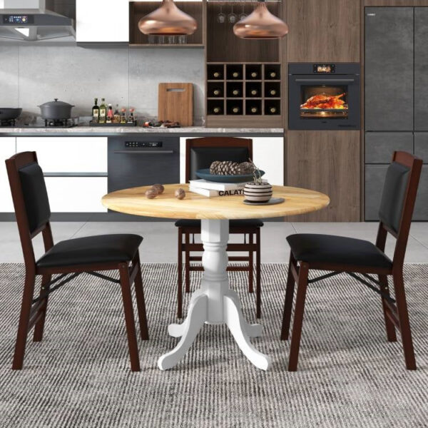 Round 40-inch Solid Wood Kitchen Dining Table with White Legs and Natural Top - Image 3
