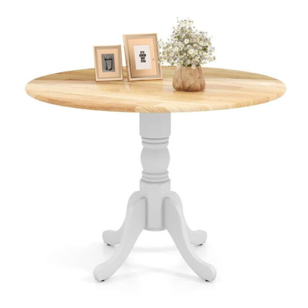 Round 40-inch Solid Wood Kitchen Dining Table with White Legs and Natural Top - Image 4