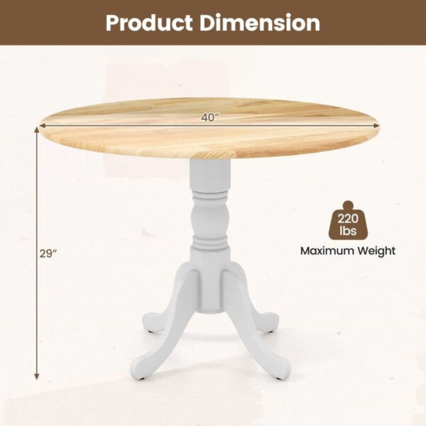 Round 40-inch Solid Wood Kitchen Dining Table with White Legs and Natural Top - Image 5
