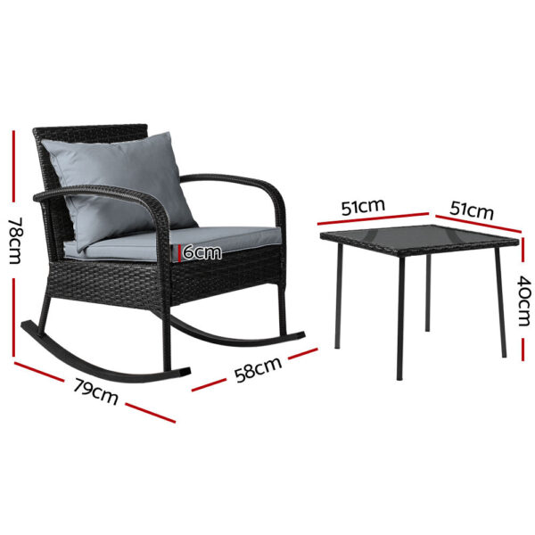 Gardeon Wicker Rocking Chairs Table Set Outdoor Setting Recliner Patio Furniture - Image 2