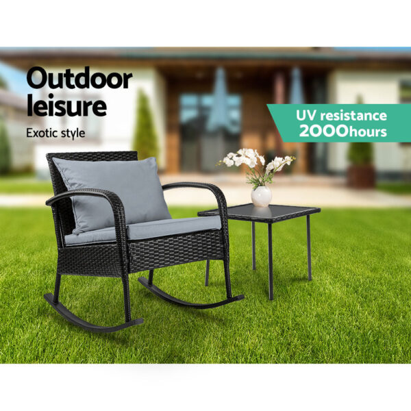 Gardeon Wicker Rocking Chairs Table Set Outdoor Setting Recliner Patio Furniture - Image 5