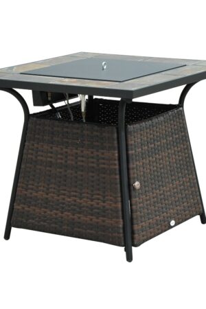 Wicker Gas Fire Pit W/Lid 80Lx80Wx69H cm-Brown /Black