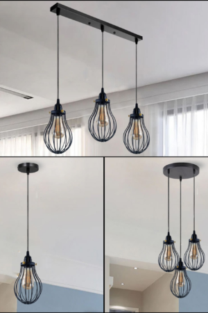Retro Industrial Black Indoor Hanging Adjustable Pendant Light Big Vase Cage Ceiling Chandelier~3398