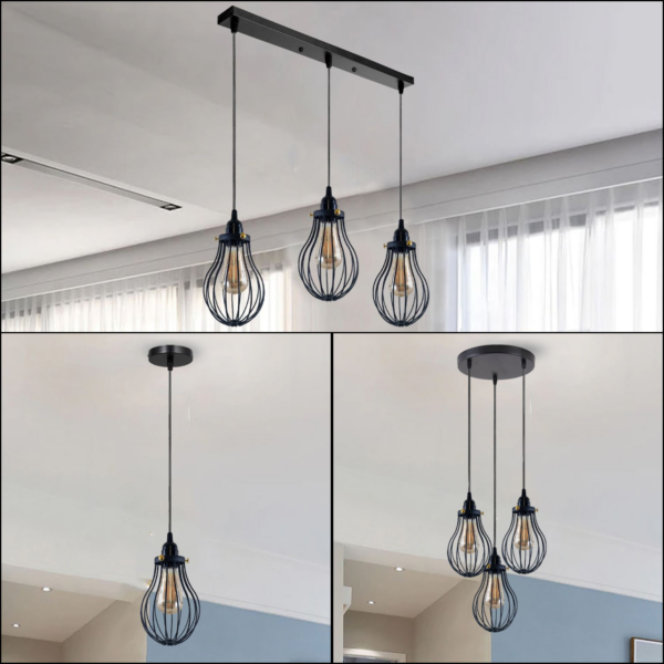Retro Industrial Black Indoor Hanging Adjustable Pendant Light Big Vase Cage Ceiling Chandelier~3398