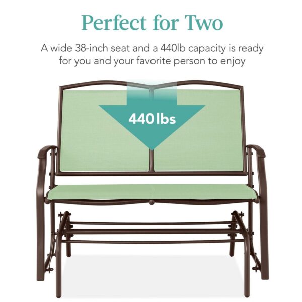 2 Seat Mesh Patio Loveseat Swing Glider Rocker with Armrests in Sage - Image 2
