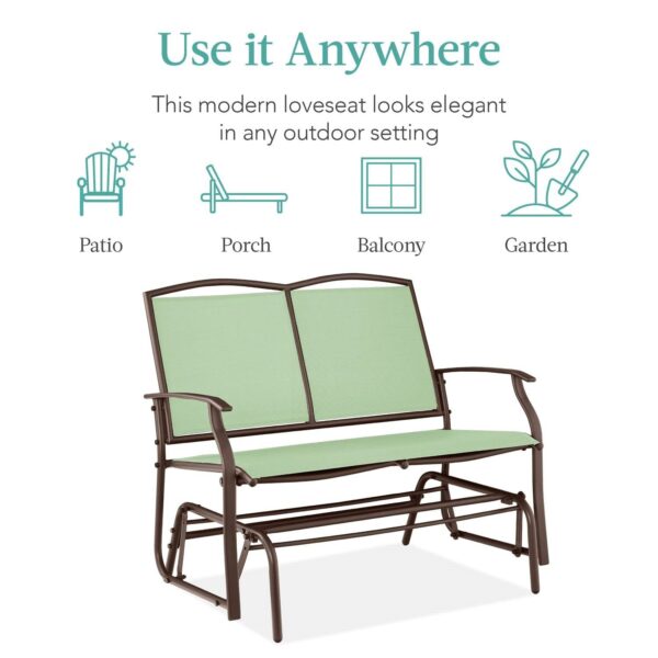 2 Seat Mesh Patio Loveseat Swing Glider Rocker with Armrests in Sage - Image 3