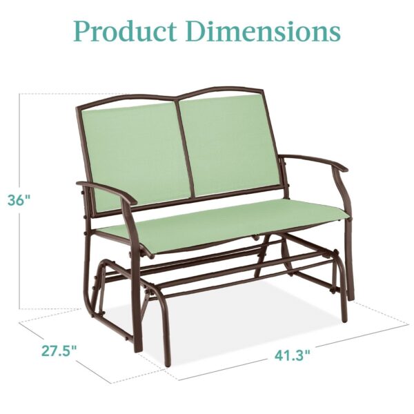 2 Seat Mesh Patio Loveseat Swing Glider Rocker with Armrests in Sage - Image 4