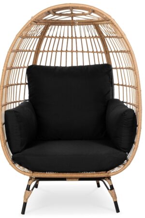 Oversized Patio Lounger Indoor/Outdoor Wicker Egg Chair Black