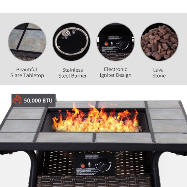 Wicker Gas Fire Pit W/Lid 80Lx80Wx69H cm-Brown /Black - Image 4