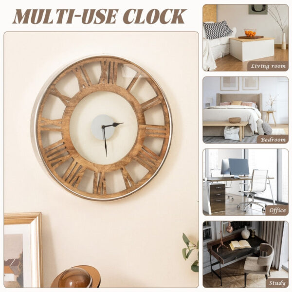 Natural Wood 16-inch Classic Farmhouse Roman Numerals Wall Clock - Image 4