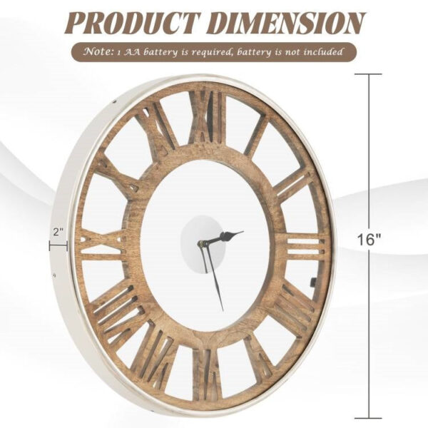 Natural Wood 16-inch Classic Farmhouse Roman Numerals Wall Clock - Image 5