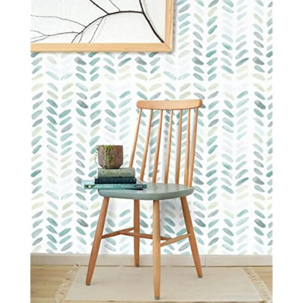 Green and White Boho Peel and Stick Wallpaper - Leaf Herringbone Removable Contact Paper