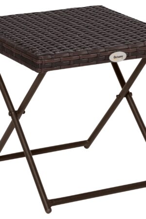 Garden Small Folding Square Rattan Coffee Table Bistro Balcony Outdoor Wicker Weave Side Table 40H x 40L x 40Wcm Brown