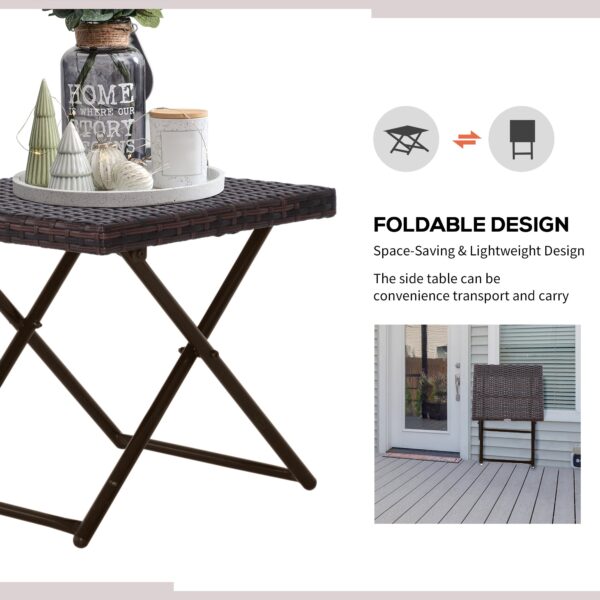 Garden Small Folding Square Rattan Coffee Table Bistro Balcony Outdoor Wicker Weave Side Table 40H x 40L x 40Wcm Brown - Image 4