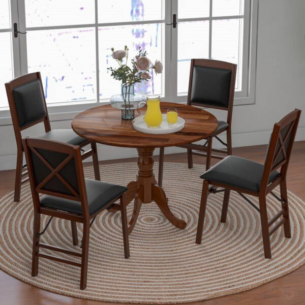 Round 40-inch Solid Wood Farmhouse Kitchen Dining Table in Medium Brown Finish - Image 3