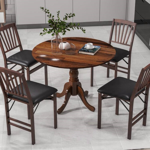 Round 40-inch Solid Wood Farmhouse Kitchen Dining Table in Medium Brown Finish - Image 4