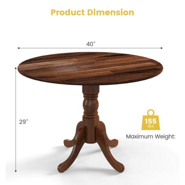 Round 40-inch Solid Wood Farmhouse Kitchen Dining Table in Medium Brown Finish - Image 5