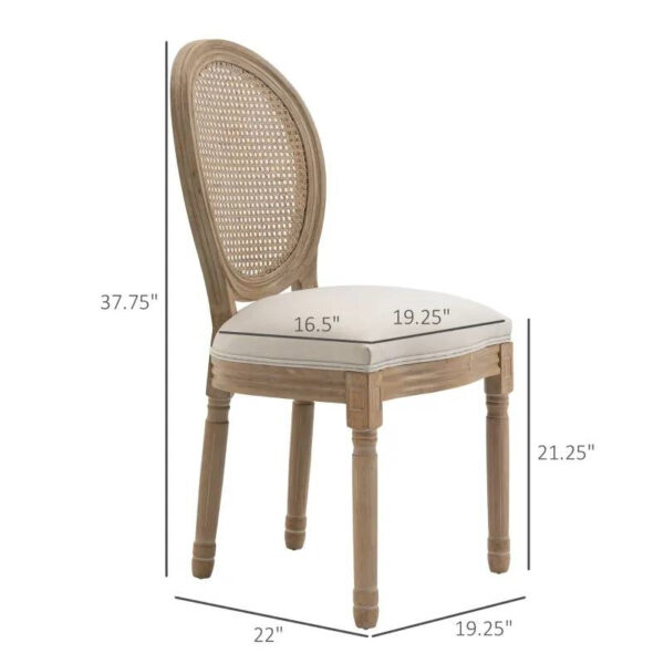 Set of 2 Vintage Upholstered Armless Rattan Back Dining Chairs Beige White - Image 4