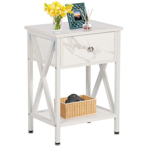 Set of 2 - Rustic Farmhouse 1-Drawer Nightstand Bedside Table in White - Image 3