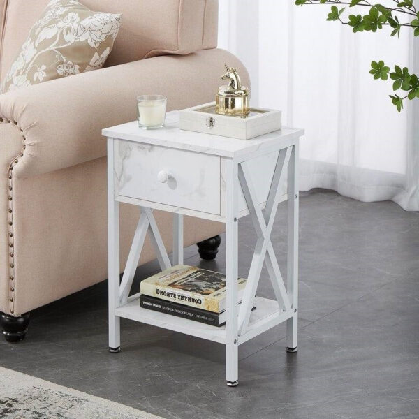Set of 2 - Rustic Farmhouse 1-Drawer Nightstand Bedside Table in White - Image 4