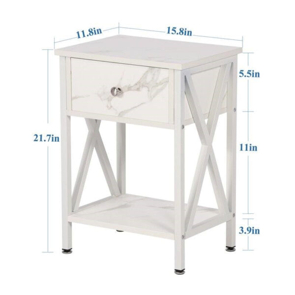 Set of 2 - Rustic Farmhouse 1-Drawer Nightstand Bedside Table in White - Image 5