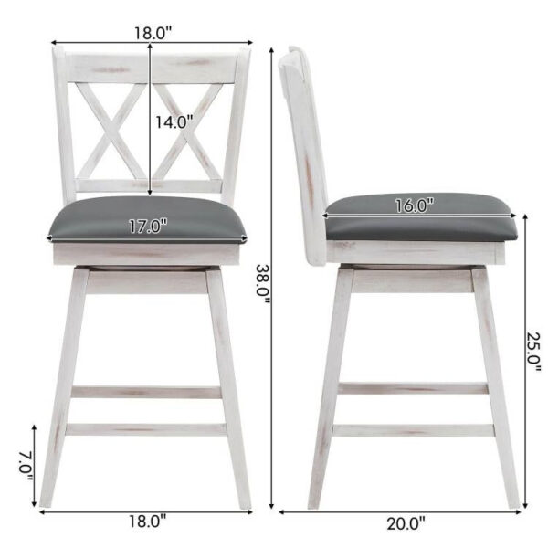 Set of 2 White Wood 24-in Counter Height Farmhouse Swivel Cushion Seat Barstools - Image 5