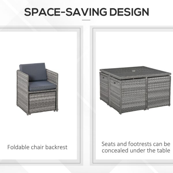 Patio 8-Seater Rattan Dining Table Chair Set Garden Wicker Cube Sofa Furniture w/ Umbrella Hole Table for Indoor & Outdoor Mixed Grey - Image 4
