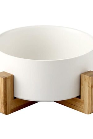 Ceramic Bowl with Wooden Stand in White