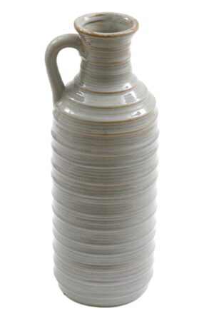 Ceramic Grey Ribbed Vase With Handle 34cm