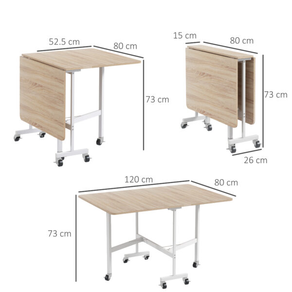 Drop Leaf Dining Table with Metal Frame for 4-6 Person, Folding Kitchen Table for Small Spaces, Nature | HOMCOM - Image 2