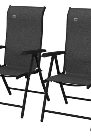 Set of 2 Outdoor Wicker Folding Chairs, Patio PE Rattan Dining Armrests Chair set with 7 Levels Adjustable Backrest, for Camping