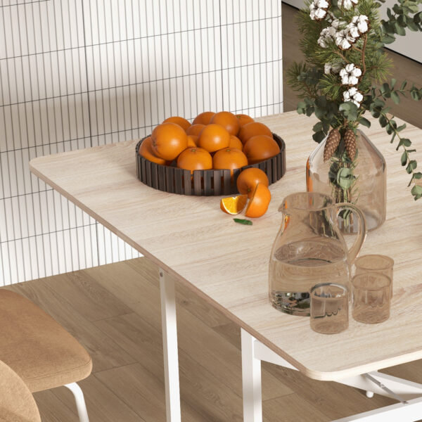 Drop Leaf Dining Table with Metal Frame for 4-6 Person, Folding Kitchen Table for Small Spaces, Nature | HOMCOM - Image 8
