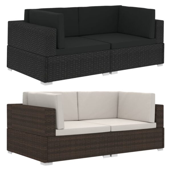 vidaXL 2 Seater Sofa Couch with Cushions Patio Wicker Love Seat PE Rattan - Image 2
