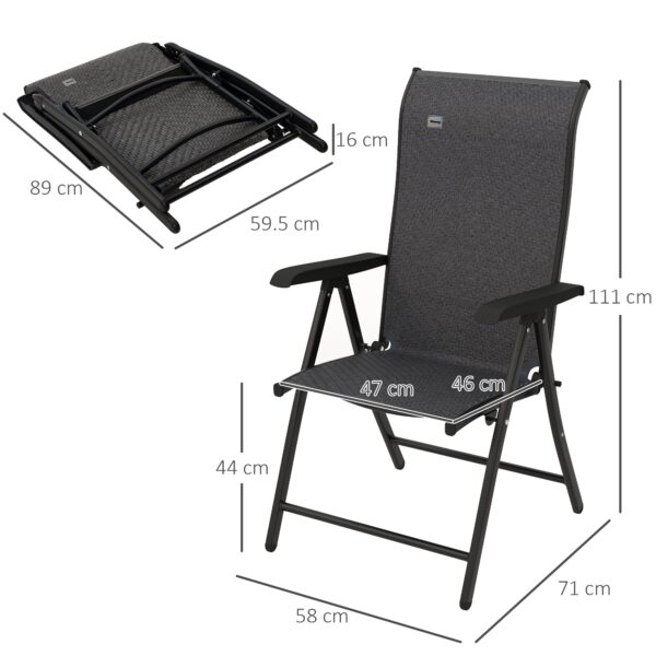 Set of 2 Outdoor Wicker Folding Chairs, Patio PE Rattan Dining Armrests Chair set with 7 Levels Adjustable Backrest, for Camping - Image 3