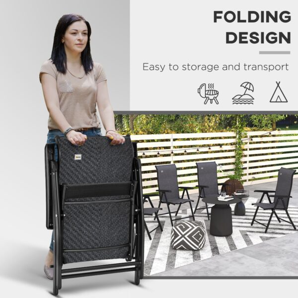 Set of 2 Outdoor Wicker Folding Chairs, Patio PE Rattan Dining Armrests Chair set with 7 Levels Adjustable Backrest, for Camping - Image 4